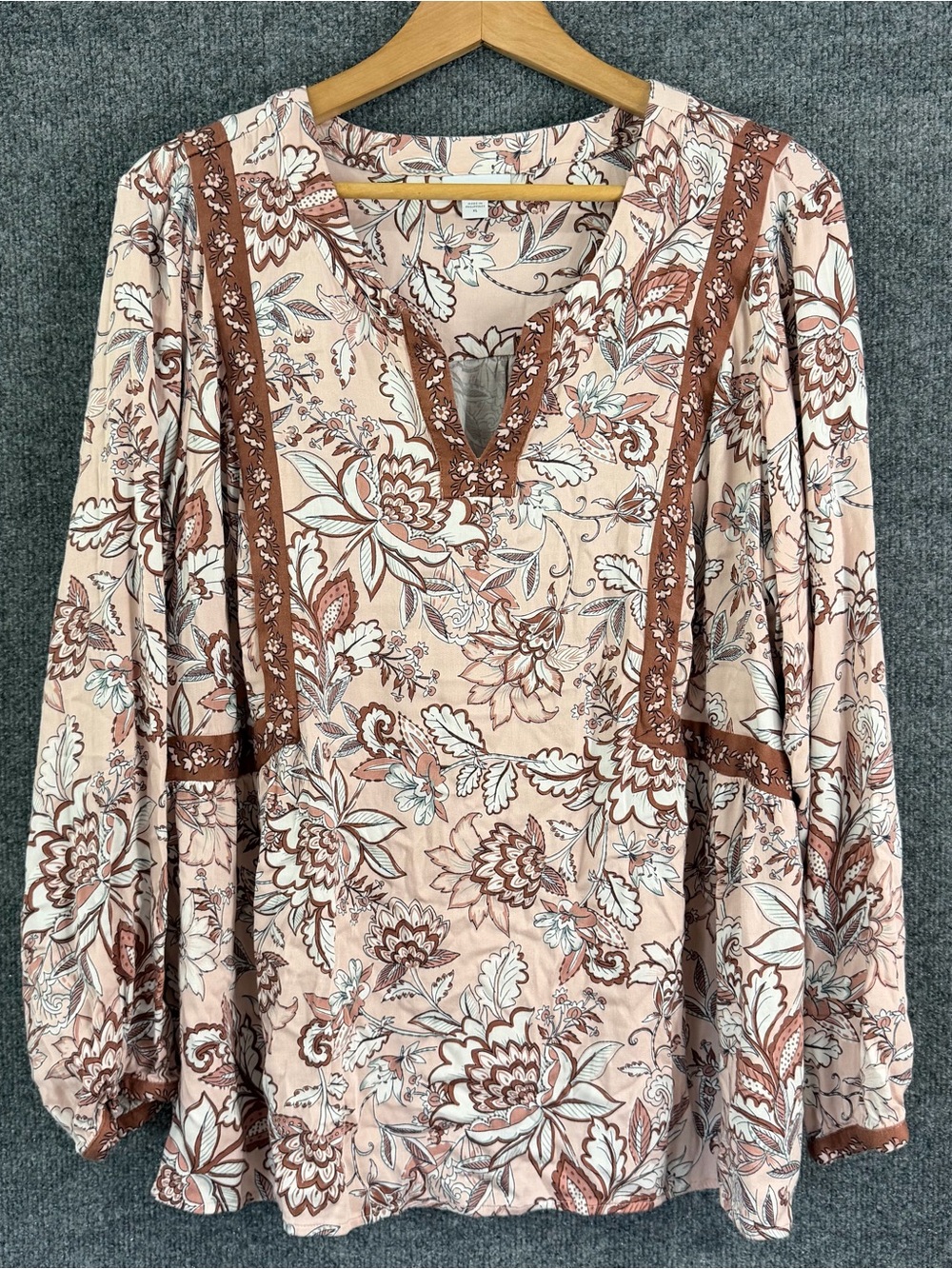 J Jill Womens XL Floral Paisley Boho Top Long Sleeve Pink Casual Feminine